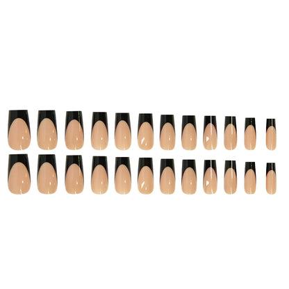 24Pcs Long Coffin French False Nails with Glue Bow Diamond Stick on Press on Acrylic Nails Black Ballerina Nail Art Manicure Tip Good Vibrations
