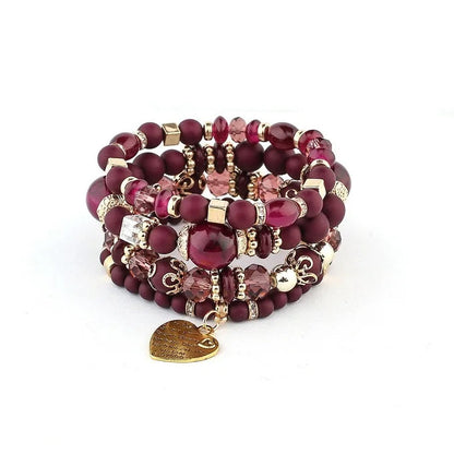 4pcs/set Boho Strand Bracelets For Women Crystal Beads Bracelets Heart Letter Elastic Bangles Wristband Yoga Jewelry Gifts Good Vibrations