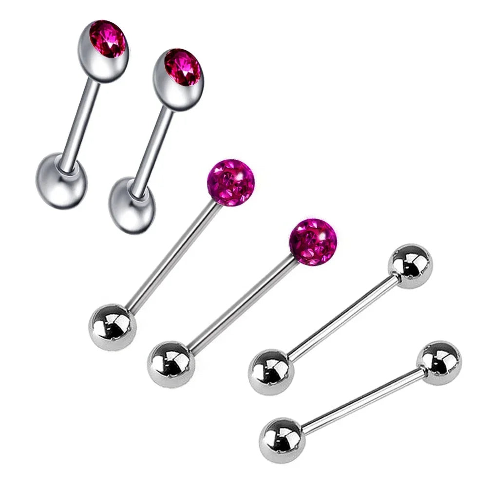 6Pcs Mixed Set 6mm Crystal 14G 1.6mm Steel Tongue Ring 16mm Bar Barbell Nipple Body Piercing Jewelry Good Vibrations Adult Super Store