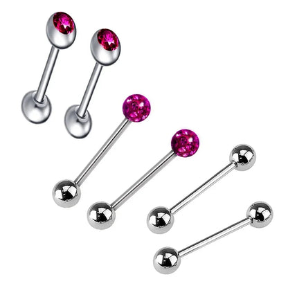 6Pcs Mixed Set 6mm Crystal 14G 1.6mm Steel Tongue Ring 16mm Bar Barbell Nipple Body Piercing Jewelry Good Vibrations Adult Super Store