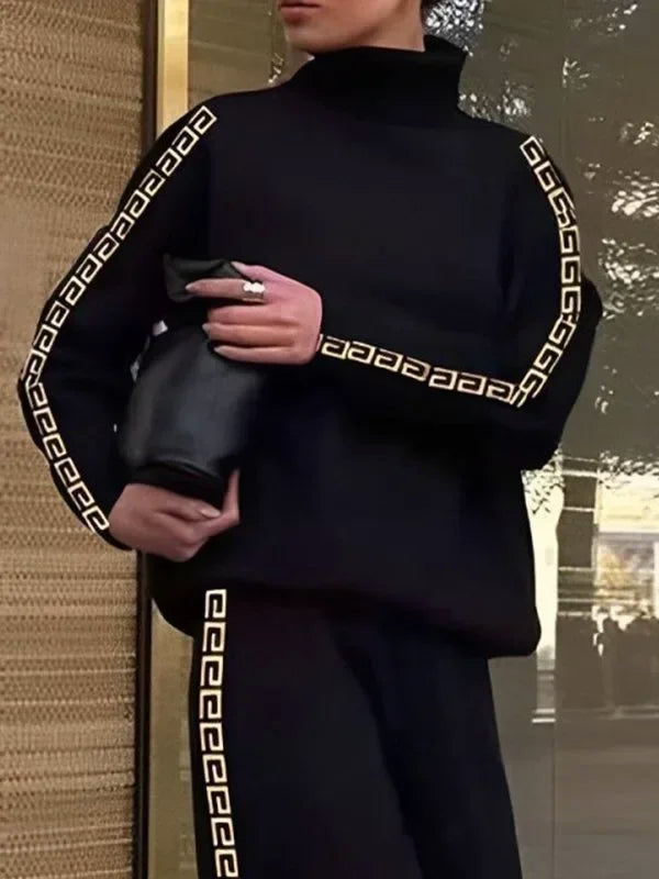 Missuoo 2025 Spring Casual Pant Sets for Women Side-striped Loose Fit Sweatshirt Suit Stand Collar Shirt Top & High Waist Pants Good Vibrations