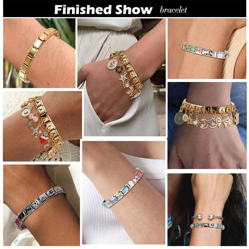 Cute Bow Knot Heart Cherry Sweet Pink Red Italian Charm Links Fit 9mm Bracelet Stainless Steel Women Jewelry DIY Making Gifts Good Vibrations Adult Super Store