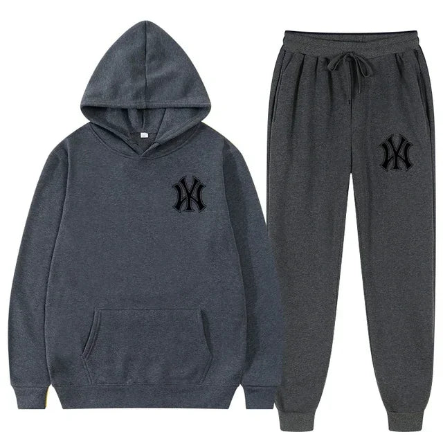 Men's running and fitness fashion casual sportswear set for autumn and winter, hooded sweatshirt + jogging pants two-piece set Good Vibrations