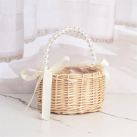 Wicker Flower Girl Basket for Weddings, Rattan Flower Basket Handmade Flower Girl Basket with Handle and RibbonT99C Good Vibrations