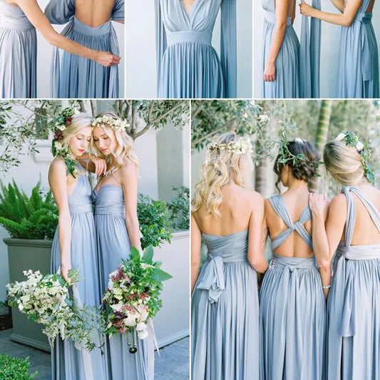 BABYONLINE Sexy Bridesmaid Dress Infinity Style Convertible Halter V neckline Gown Sleeveless Multiway Wrap Changable Guest Gown Good Vibrations