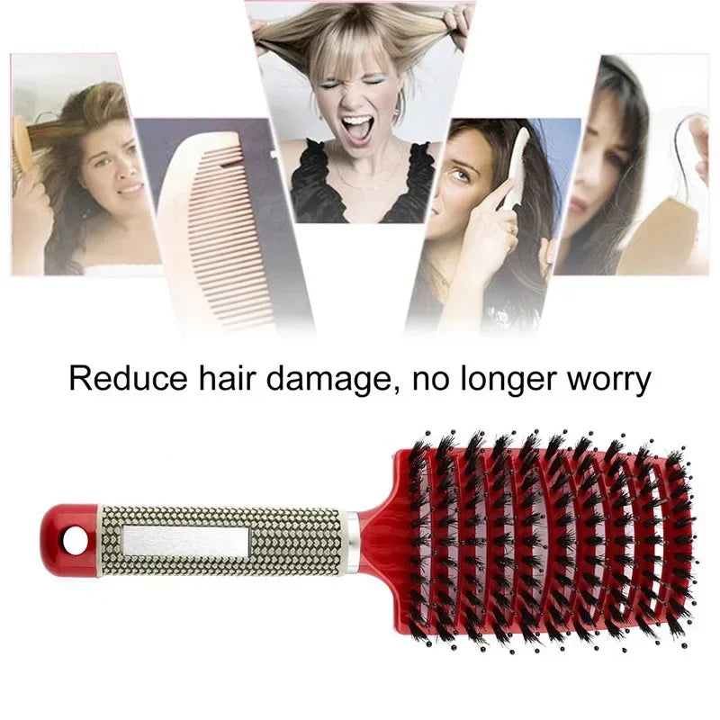 Hair Brush Scalp Massage Comb Hairbrush Boar Bristle Nylon Women Wet Curly Detangle Hair Brush Salon Hairdressing Styling Tool Good Vibrations