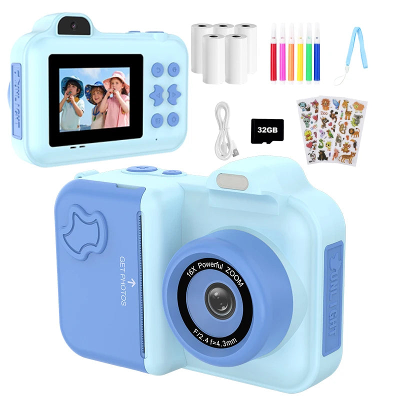 Kids Camera Instant Print 32G Digital Camera For Children Color Pens Thermal Printing Paper Boys Girls Christmas Gifts Toys Good Vibrations