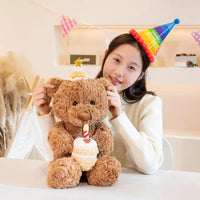 Kawaii Birthday Cake Teddy Bear Plush Toy Yellow And Pink Cake With Hat Bear Doll Boys Girls Birthday Gift Good Vibrations
