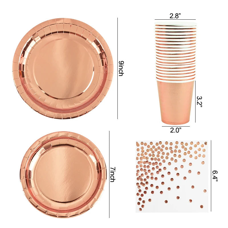 Rose Gold Party Disposable Tableware Set Paper Plate Cup Kids Adult Birthday Wedding Bachelorette Party Decoration Baby Shower Good Vibrations