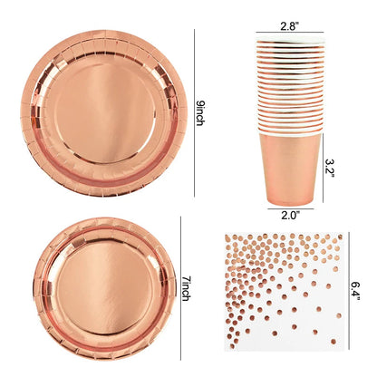 Rose Gold Party Disposable Tableware Set Paper Plate Cup Kids Adult Birthday Wedding Bachelorette Party Decoration Baby Shower Good Vibrations