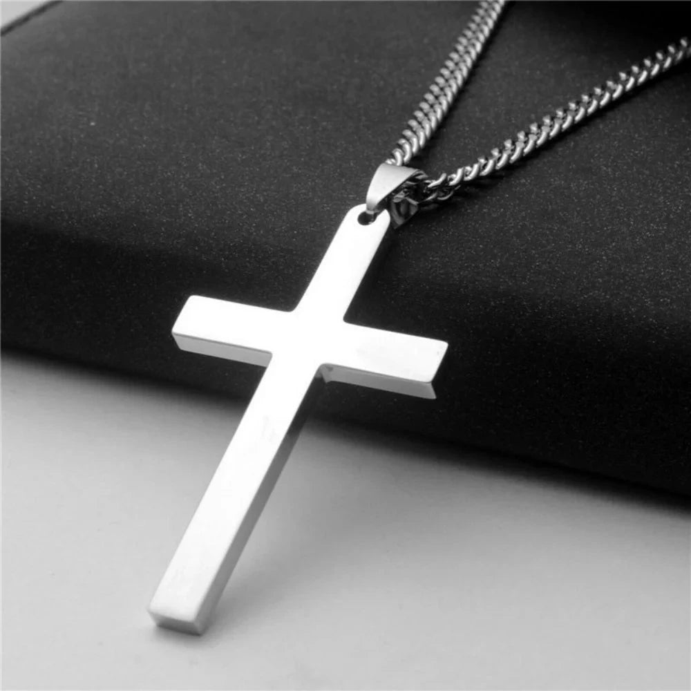 Fashion Stainless Steel Cross Pendant Necklace For Women Men Link Chain Charm Necklace Cool Boys Girls Punk Hip Hop Jewelry Gift Good Vibrations