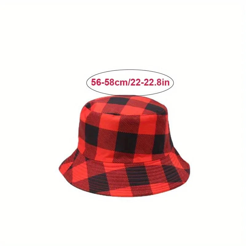 New Fashion Big Plaid Checker Print Bucket Hats Women Men Hiking Daily Travel Bob Hat Outdoor Fishing Panama Cap Sunshade Caps Good Vibrations