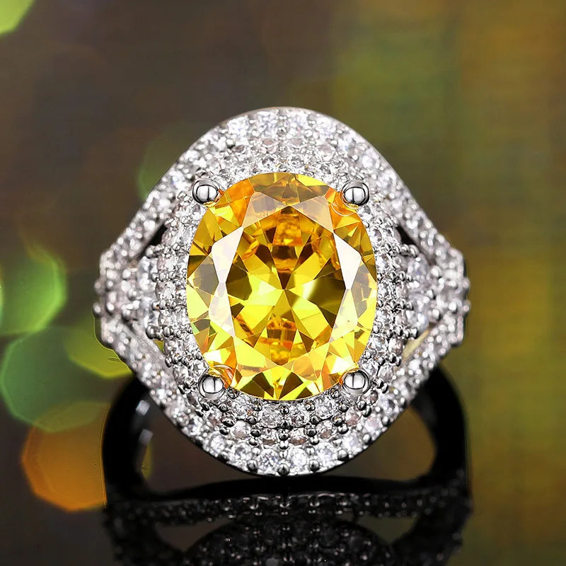 New Elegant Yellow Cubic Zirconia Women Rings Luxury Wedding Anniversary Party Lady's  Accessories Bright Fashion Jewelry Good Vibrations