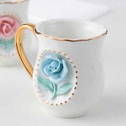 Ceramic rose cup, coffee cup plate set, handmade ceramic flower cup Good Vibrations