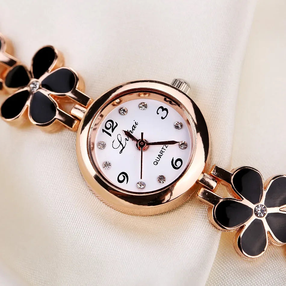 Fashion Small Watches Women 2023 Luxury Rhinestone Flower Bracelet Stainless Steel Watchband Dress Female Clock relogio feminino Good Vibrations