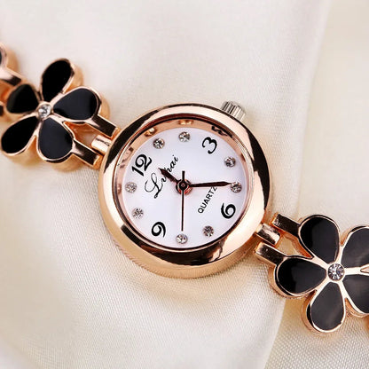 Fashion Small Watches Women 2023 Luxury Rhinestone Flower Bracelet Stainless Steel Watchband Dress Female Clock relogio feminino Good Vibrations