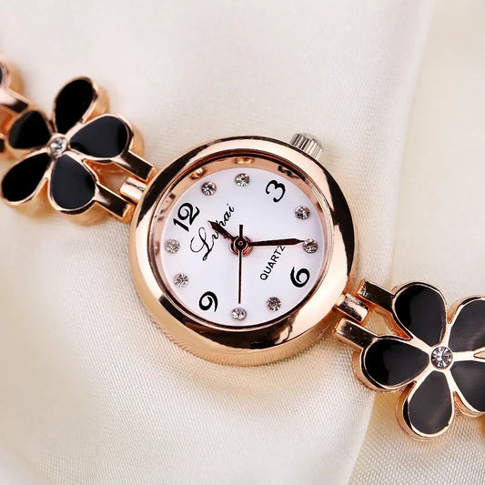 Fashion Small Watches Women 2023 Luxury Rhinestone Flower Bracelet Stainless Steel Watchband Dress Female Clock relogio feminino Good Vibrations