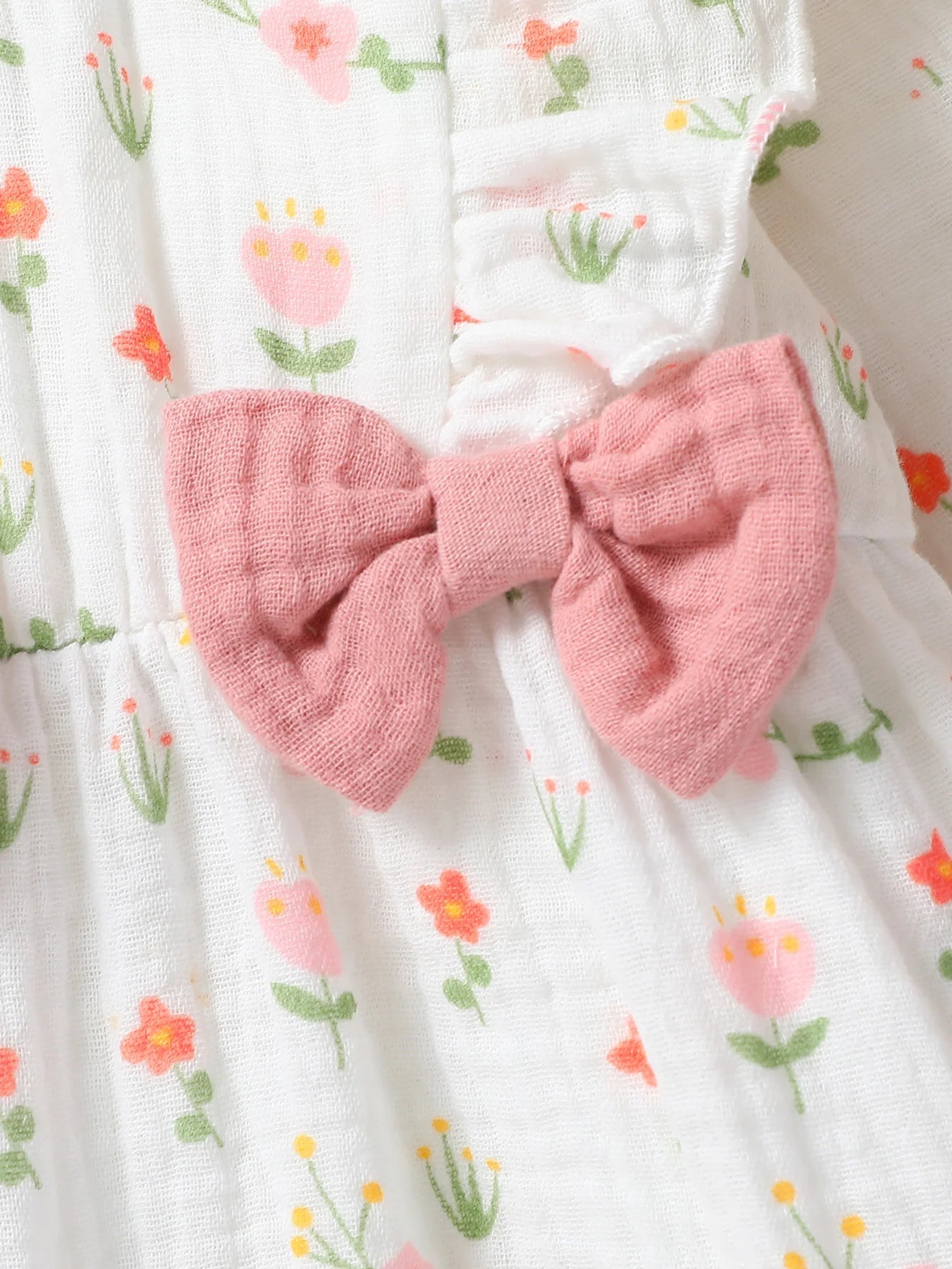 Baby Girl's All Seasons Long Sleeve Print Floral With Bow Daily Jumpsuit For Newborn-6M Clothes +Headband Good Vibrations