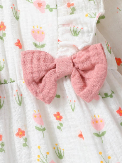 Baby Girl's All Seasons Long Sleeve Print Floral With Bow Daily Jumpsuit For Newborn-6M Clothes +Headband Good Vibrations