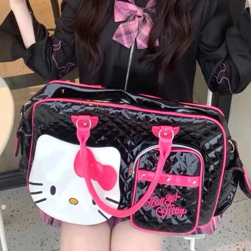 Sanrio Hello Kitty Large Capacity Crossbody Bag Pink Shoulder Bags For Women Y2k Sweet Girl PU Leather Handbag Good Vibrations