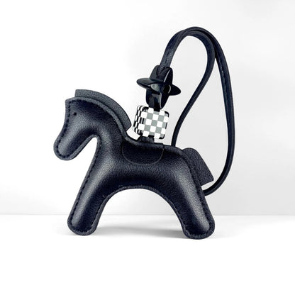 Chic PU Leather Pony Bag Charm, Lucky Clover & Checkered Bead Pendant, Y2K Boho Purse Accessory, Gift for Her Good Vibrations