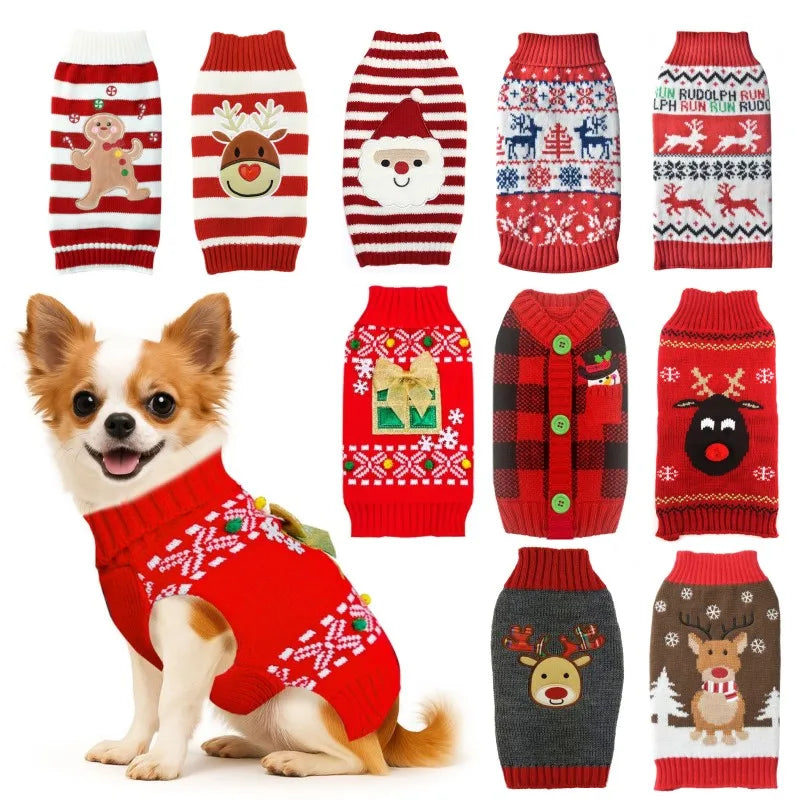 Dog Christmas Clothes Winter Dog Sweater Warm Clothing 2025 Pupppy Sweatshirt Dog Coat for Large Dogs Striped Print Pet Pullover Good Vibrations