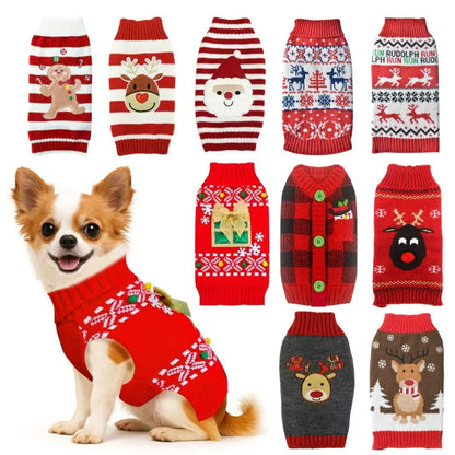 Dog Christmas Clothes Winter Dog Sweater Warm Clothing 2025 Pupppy Sweatshirt Dog Coat for Large Dogs Striped Print Pet Pullover Good Vibrations
