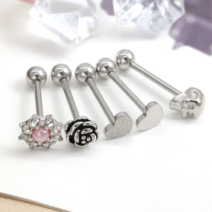 14G Stainless Steel Tongue Rings Straight Barbells Heart Shape Skull Shape Rose Shape Tongue Piercing Jewelry Good Vibrations Adult Super Store