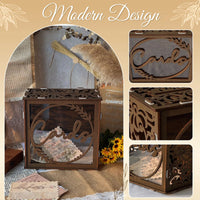 Brown wedding card boxes for reception, PVC gift card box with acrylic window, rustic envelope money gift box for anniversary Good Vibrations