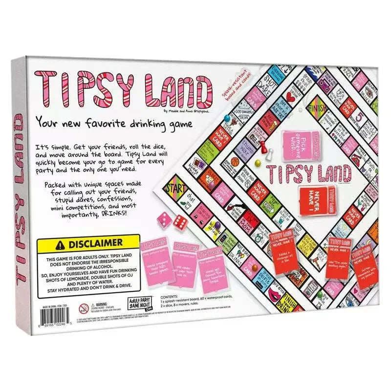 Tipsy Land Party Board Game, Fun Drinking Game for Friends Good Vibrations