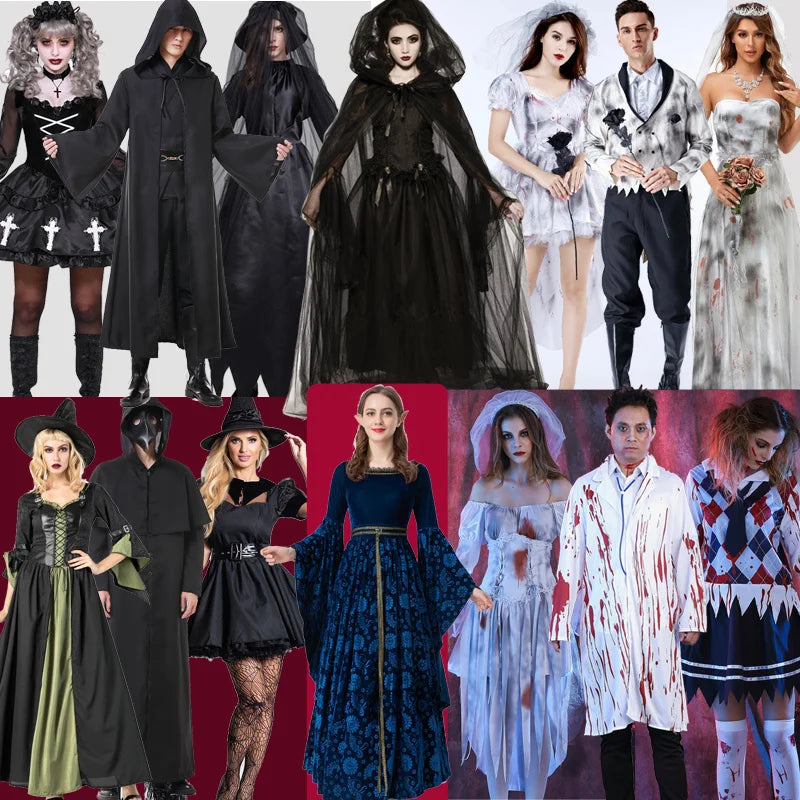 Women Halloween Vampire couple uniform Purim Cosplay Costumes men Horror Ghost Dead Zombie Corpse Bride costume Dress adult Good Vibrations