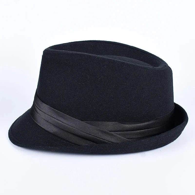 Classic Fedora Men's Hats 2025 Casual Short Sleeve Trilby Top Hat French England Elegant Ribbon Jazz Cap Fedoras Black Felt Hat Good Vibrations