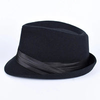 Classic Fedora Men's Hats 2025 Casual Short Sleeve Trilby Top Hat French England Elegant Ribbon Jazz Cap Fedoras Black Felt Hat Good Vibrations