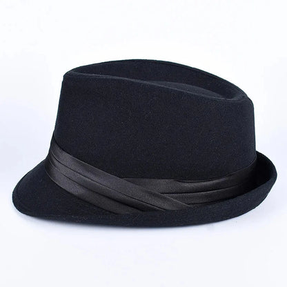 Classic Fedora Men's Hats 2025 Casual Short Sleeve Trilby Top Hat French England Elegant Ribbon Jazz Cap Fedoras Black Felt Hat Good Vibrations