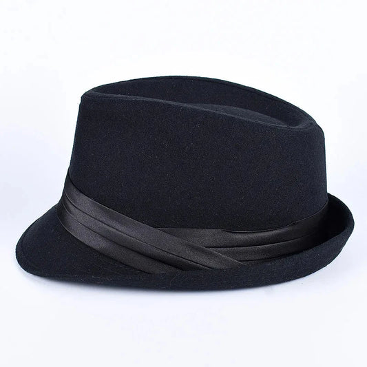 Classic Fedora Men's Hats 2025 Casual Short Sleeve Trilby Top Hat French England Elegant Ribbon Jazz Cap Fedoras Black Felt Hat Good Vibrations