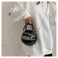 Women's Shoulder Bag PU Leather Chain Funny Round Basketball Letters Printed Youth Handbag Purse Fashion Crossbody Messenger Bag Good Vibrations