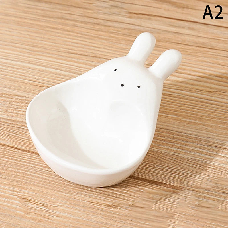 Ceramic Dipping Plate With Handle Sauce Plate Cartoon Rabbit Cat Seasoning Plate Sushi Dipping Bowl Snack Plate Kitchen Supplies Good Vibrations