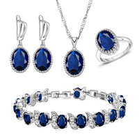 LMFAELECA 925 Silver Women Jewelry Sets Blue Sapphire Earrings Necklace Ring Bracelets Set Gift for Mom/Wife/Sister/Best Friend Good Vibrations