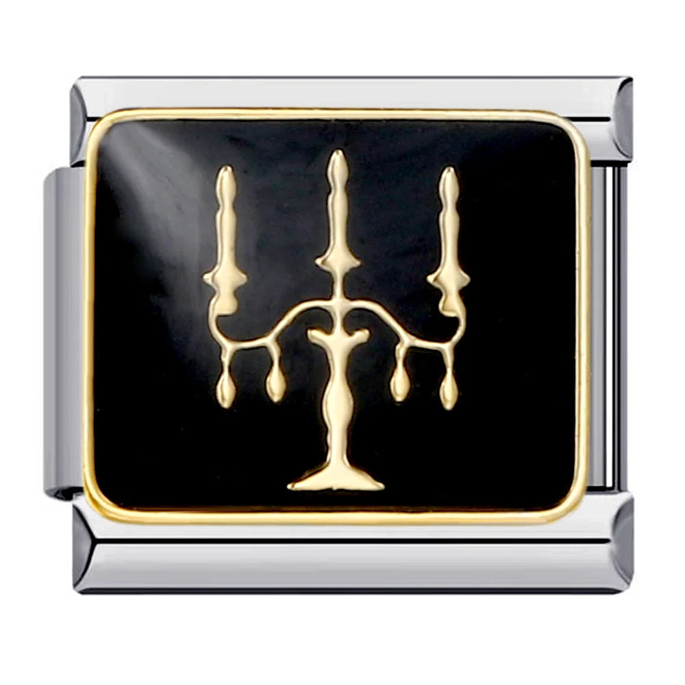 Goth Vintage Black Glaze Skull Raven Ghost Halloween Day's Charm Links Fit 9mm Bracelet Stainless Steel Making DIY Jewelry Good Vibrations