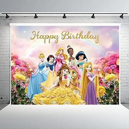 Princess Themed Backdrop Colorful Princess for Girl Photography Background Baby Shower Princess Birthday Background (5X3FT) Good Vibrations