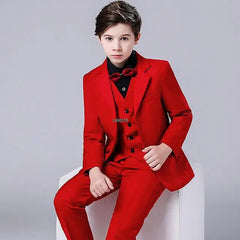 Kids Navy Blue Wedding Suit For Boys Birthday Photography Dress Child Red Blazer School Performance Party Prom Clothing Set Good Vibrations