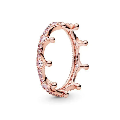 Fashion Jewelry 925 Sterling Silver Classic Rose Gold Series Ring Shining Crown Charm Ring Women's Birthday Exquisite Gift Good Vibrations