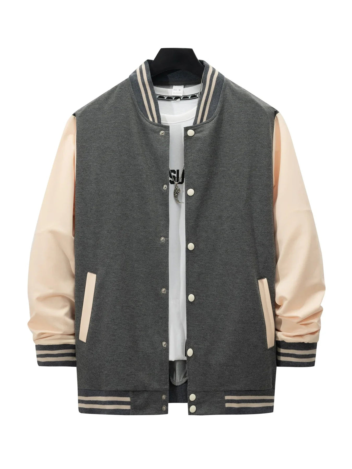Men's Casual Baseball Jacket & Pants Color Block Polyester Button-Up with Belt Detail for Spring/Fall 1/2pieces Good Vibrations