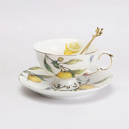 Europeanc Style Ceramic Dining Plate Elegant Lemon Pattern Dinner Steak Plate Coffee Cup Set Western Cuisine Dessert Plate Good Vibrations