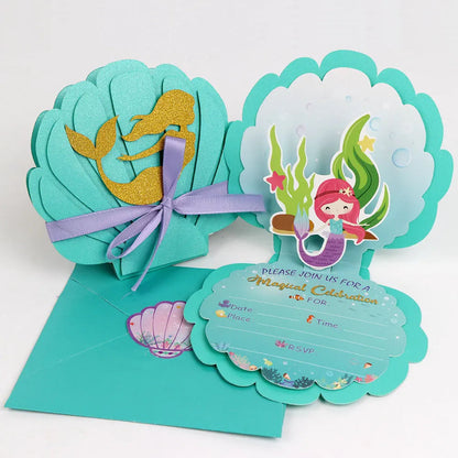 6Pcs Mermaid Party Invitations Pearlescent Mermaid Birthday Party Supplies with Envelopes for Kids Girls Birthday Wedding Decor Good Vibrations