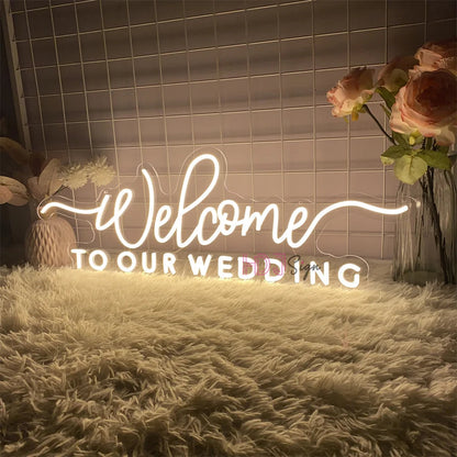 Welcome to our wedding Neon Led Sign Wall Hanging Wedding Party Room Decor Engaged Neon Lights USB Wedding Decoration Signs Good Vibrations