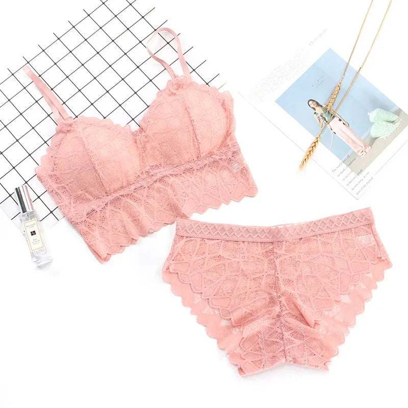 Women's Bra Set Sexy Beauty Back Tops Lace Push-up Bras and Panty Sets Wire Free Lingerie Solid Padded Intimates Underwear Good Vibrations