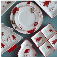 Christmas Hand-painted Ceramic Tableware Set Cute Christmas Steak Plate Embossed Underglaze Color Flat Plate Good Vibrations
