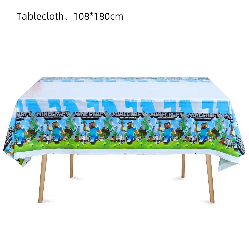 Mineres Craftings Party Decorations World Game Tableware Cup Plate Balloon Tablecloth Boys Birthday Party Supplies Kids Gift Good Vibrations