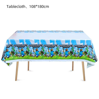Mineres Craftings Party Decorations World Game Tableware Cup Plate Balloon Tablecloth Boys Birthday Party Supplies Kids Gift Good Vibrations